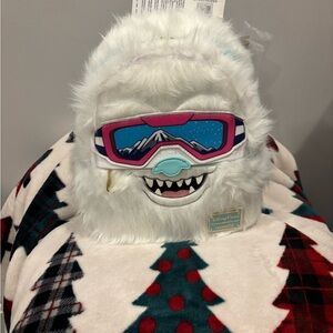 Loungefly White Furry Yeti Backpack with Pink Accents